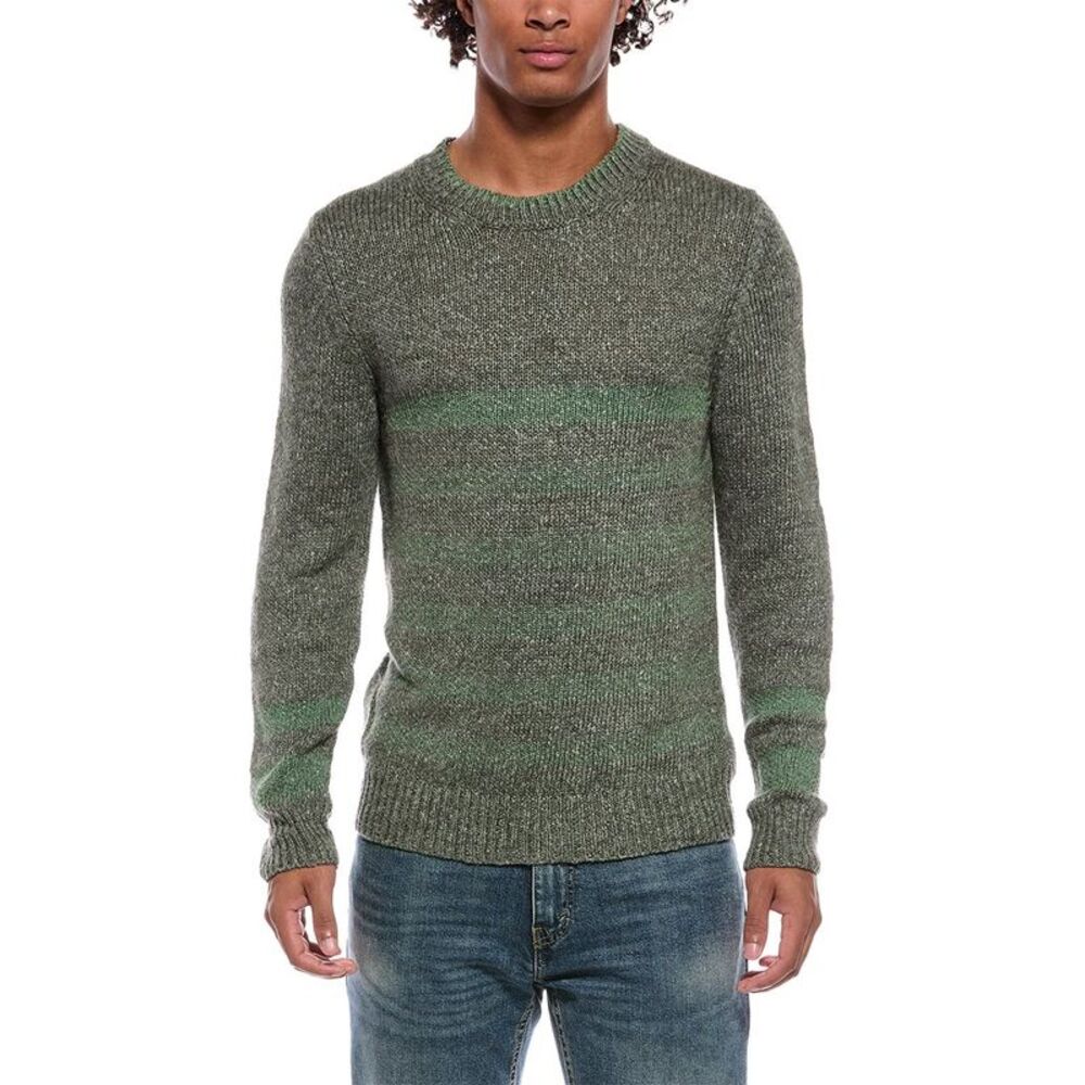 Slowear Mens  Silk & Linen-Blend Stripe Crewneck Sweater, Green